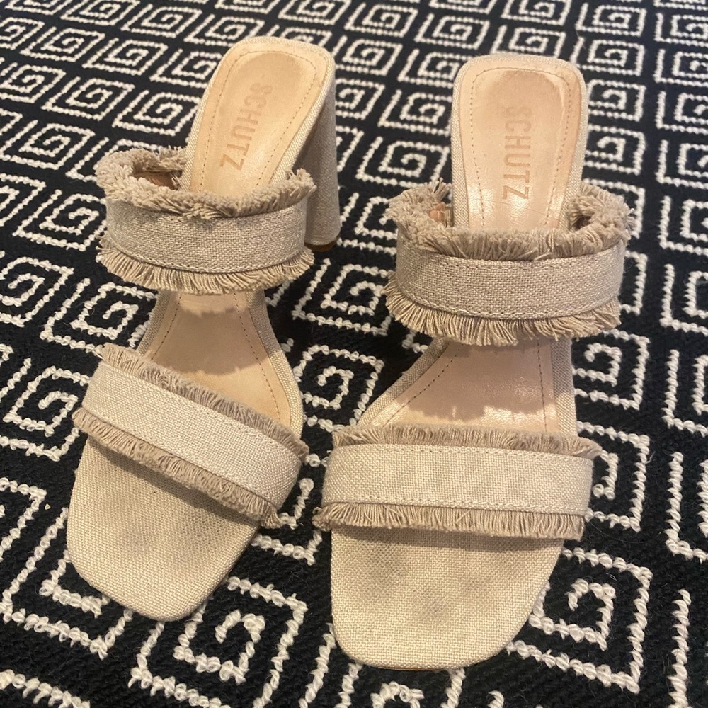 Schutz linen block heel sandal